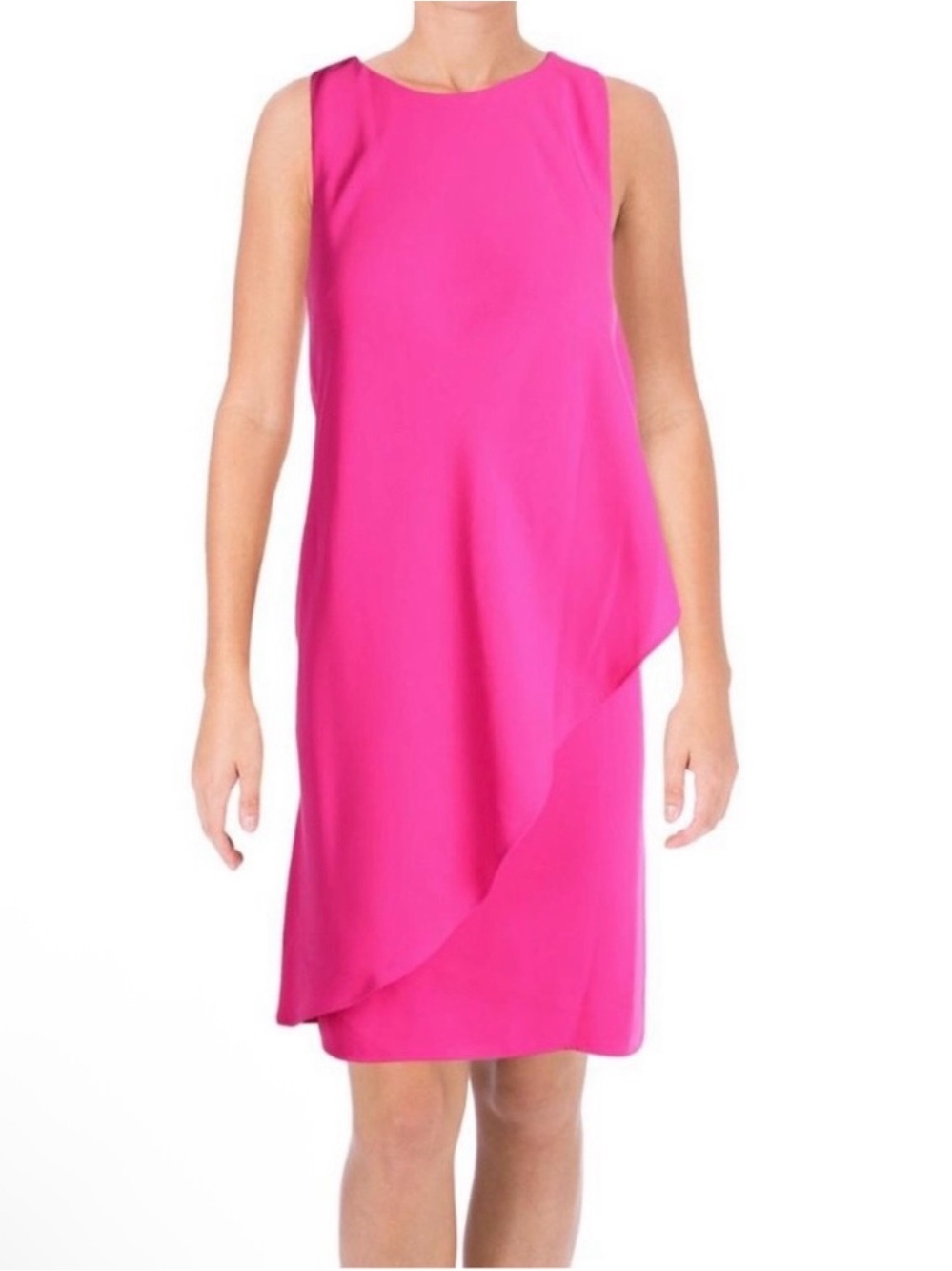 NWT Women's Lauren Ralph Lauren Pink Sheath Midi Dress Mock Neck Sleeveless 14W